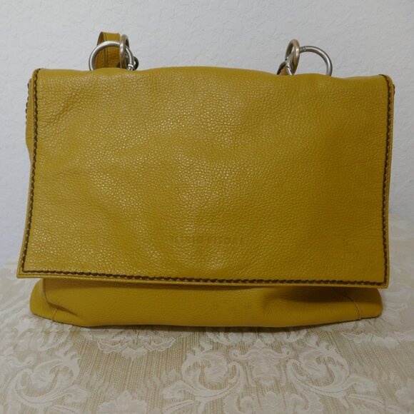 Plinio Visona Made in Italy Genuine Leather Mustard Yellow Large Crossbody Bag - Picture 2 of 14